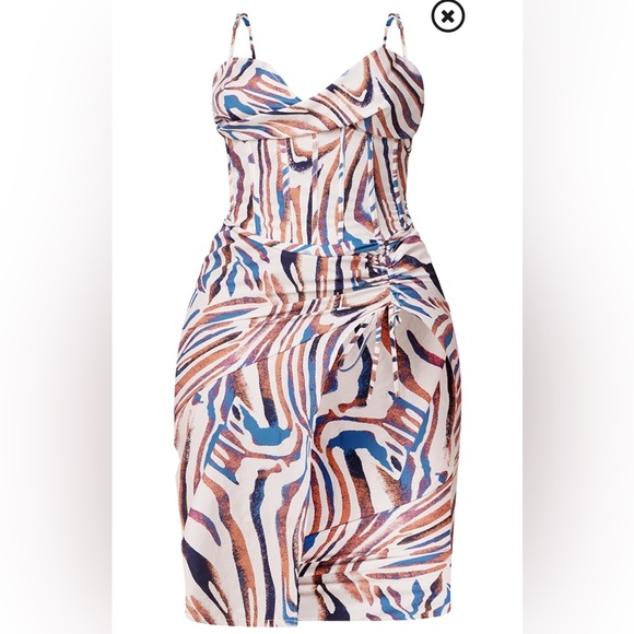 Plus Blue Zebra Print Cowl Ruched Side Midi Dress - Picture 5 of 5